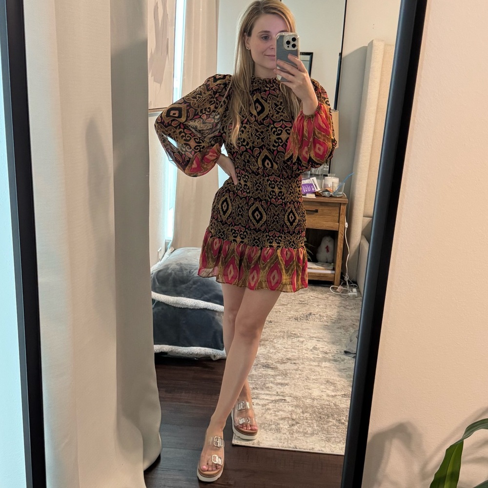 Bohemian Patterned Dress with Bell Sleeves - Picture 9 of 10